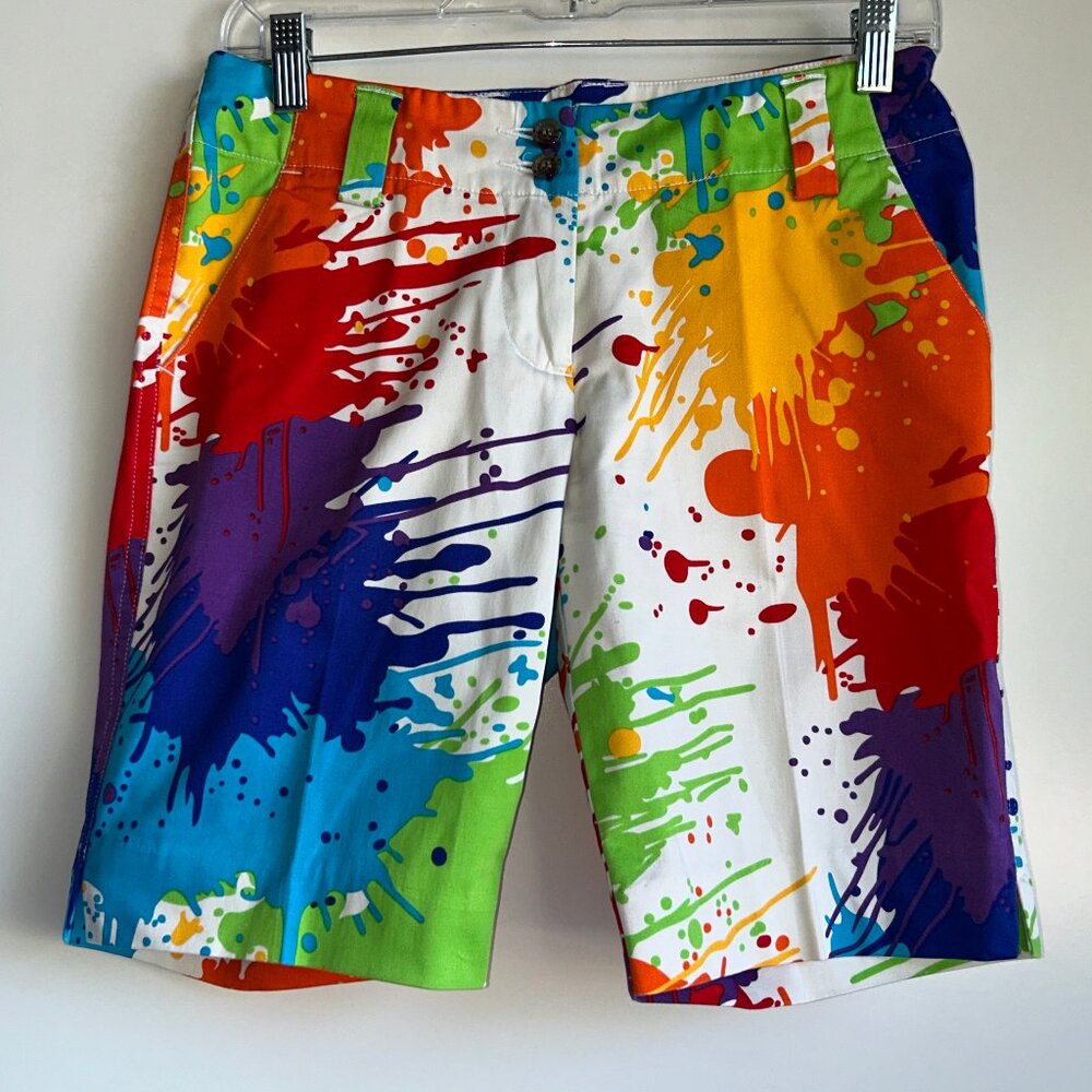 LOUDMOUTH GOLF Paint Splatter Shorts Women's Size 2 Pickleball Tennis ~EUC